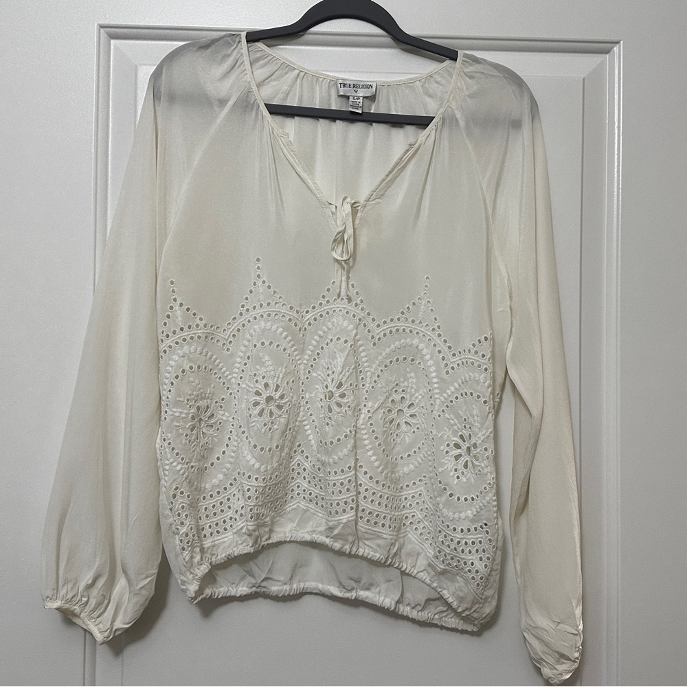 SOLD! 
True Religion | Silk blouse | Size S | Eyelet embroidery